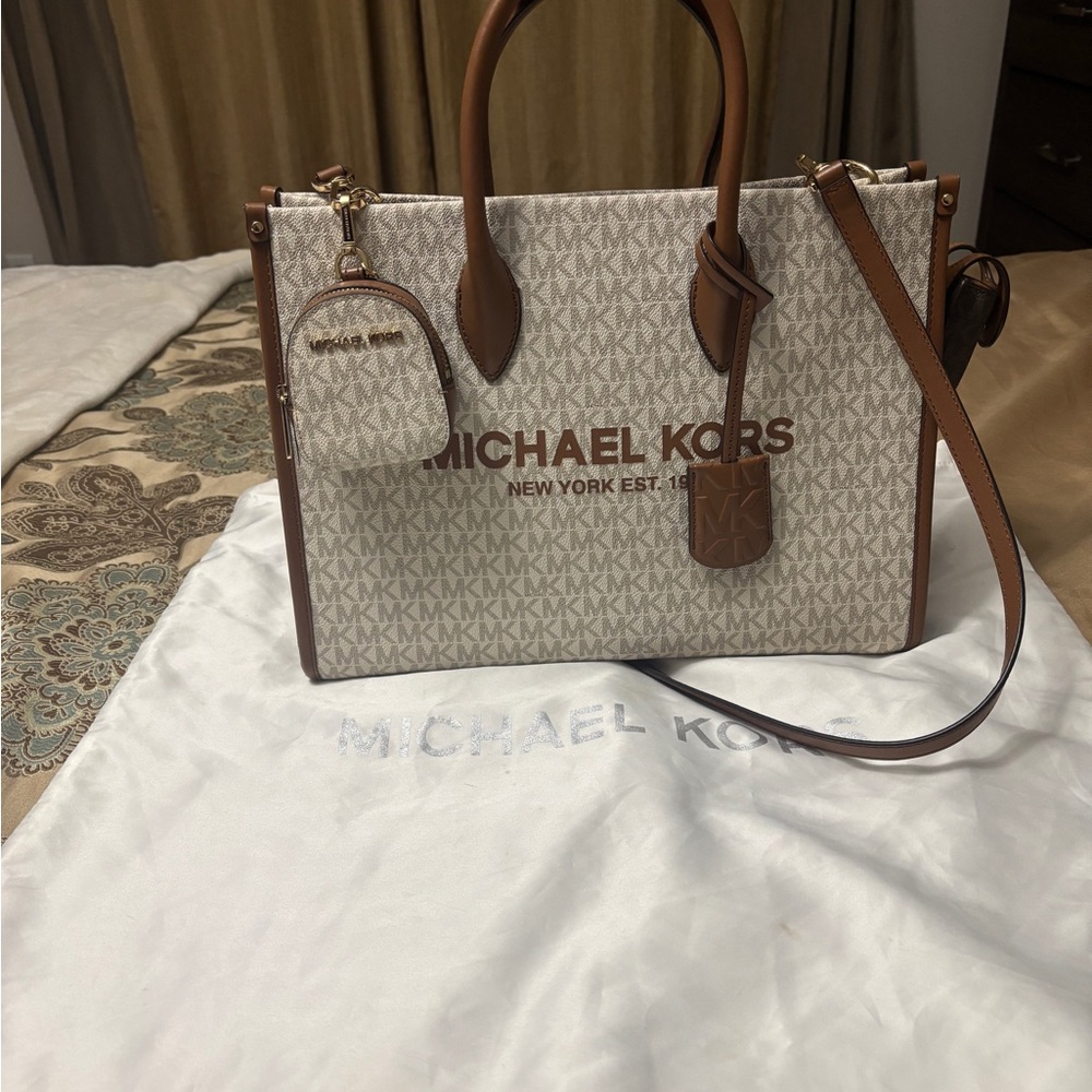 Michael Kors Cream and Brown Logo Tote